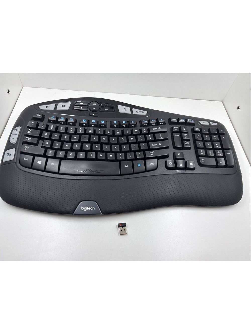 Logitech K350 Black Wave Wireless Keyboard With Dongle Ergonomic - Tested Works